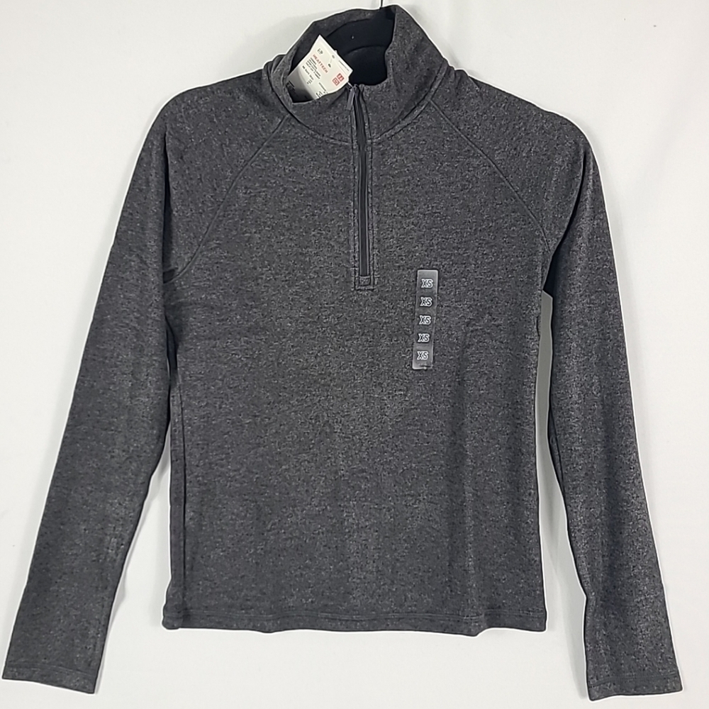 NWT UNIQLO Women's HEAT TECH Stretch Fleece Half-Zip T-Shirt Dark Gray Size XS